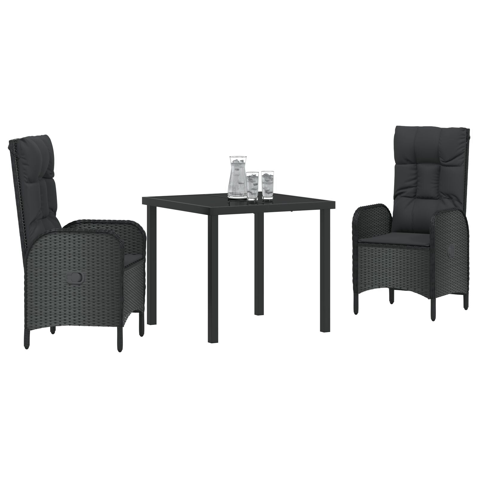 3-Delige Tuin Eettafel Set Zwart Poly Riet