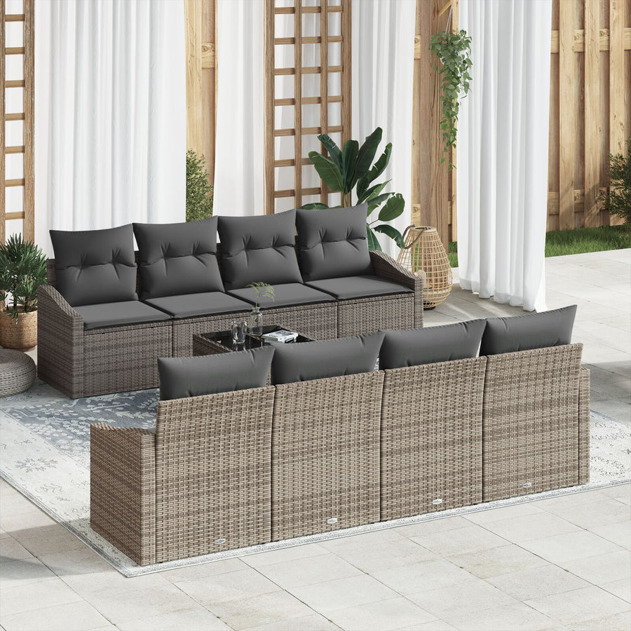 9-Delige Tuin Sofa Set Met Kussens Grijs Poly Rattan