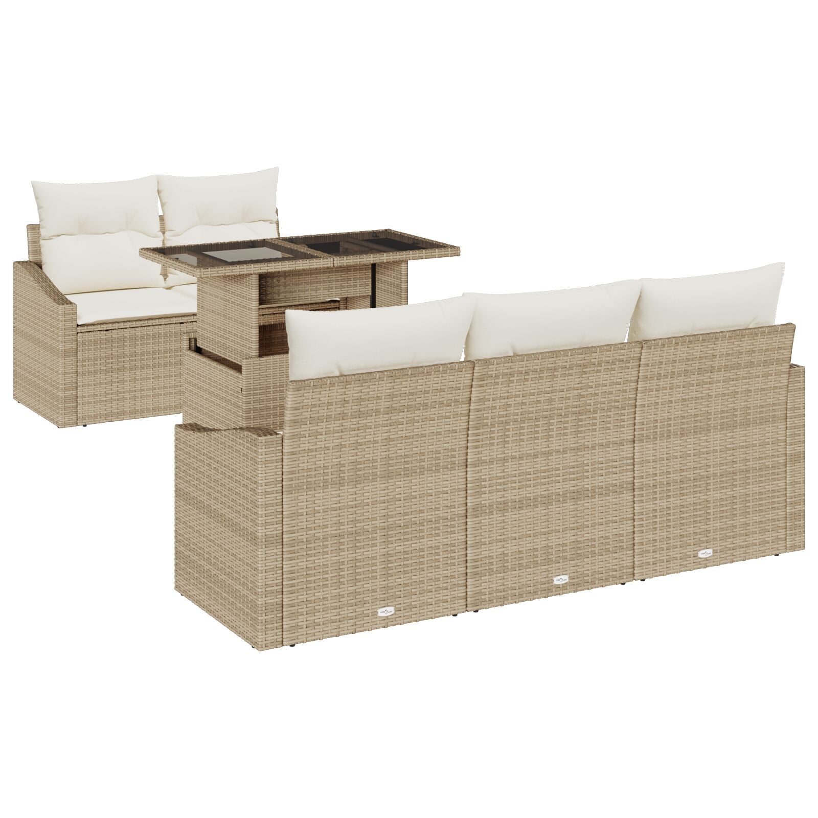6-Delige Tuin Sofa Set Met Kussens Beige Poly Rattan