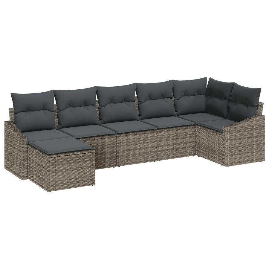 7-Delige Tuin Eetset Met Kussens Grijs Poly Rattan