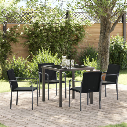 5-Delige Tuintafelset Met Kussens Poly Rattan 4-Zitter Zwart 80 cm