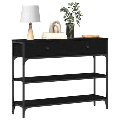 Consoletafel Zwart Eiken 100X25X75 Cm Geengineerd Hout & Staal