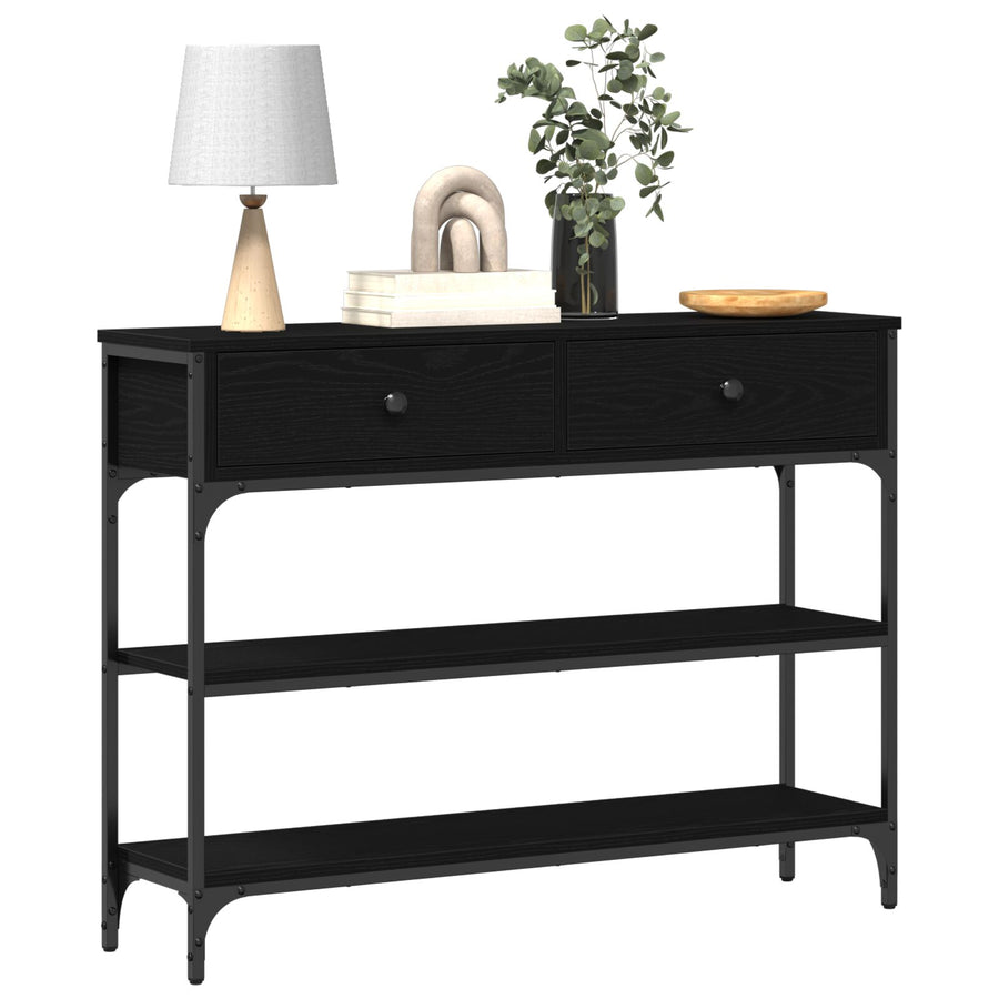 Consoletafel Zwart Eiken 100X25X75 Cm Geengineerd Hout & Staal