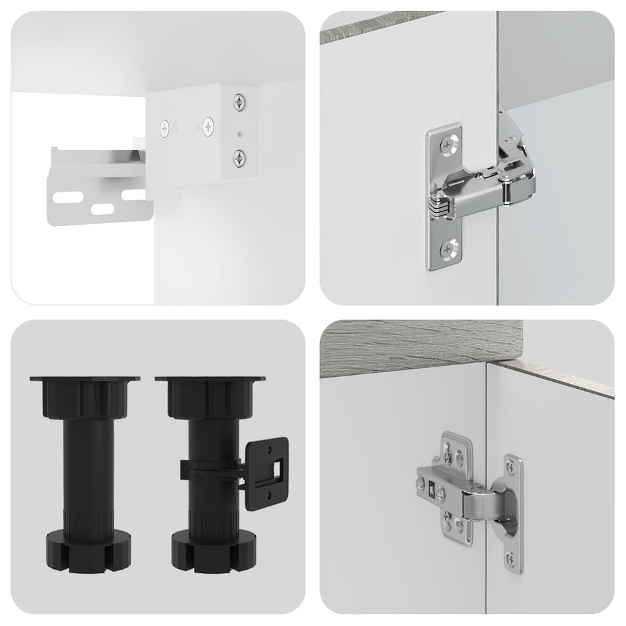 Keuken Cabinet ""Kalmar"" Met Dubbele Wastafels Behandeld Hout Grijs sonoma