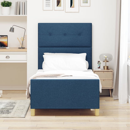 Bedframe In Blauw, 80X200 Cm, Stof Crème