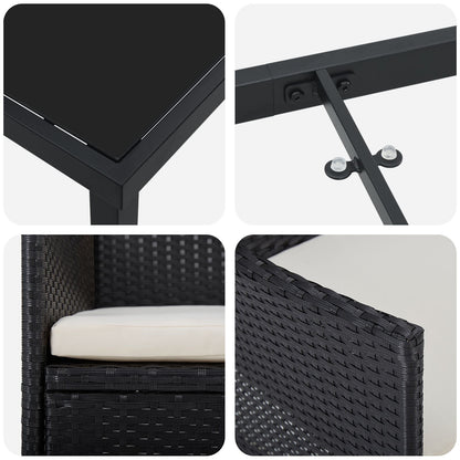 3-Delige Tuin Eet Set Zwart Poly Riet
