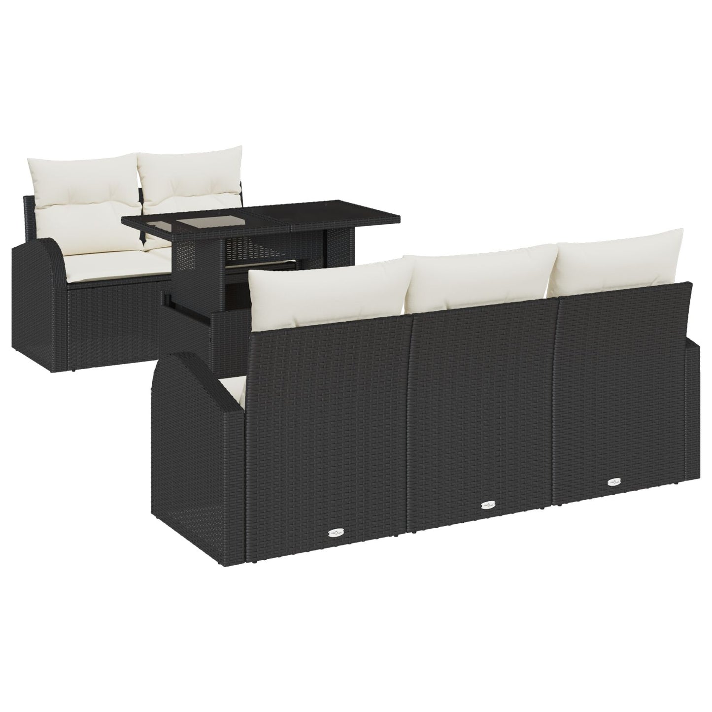 6-Delige Tuinbank Set Met Kussens Zwart Poly Rattan