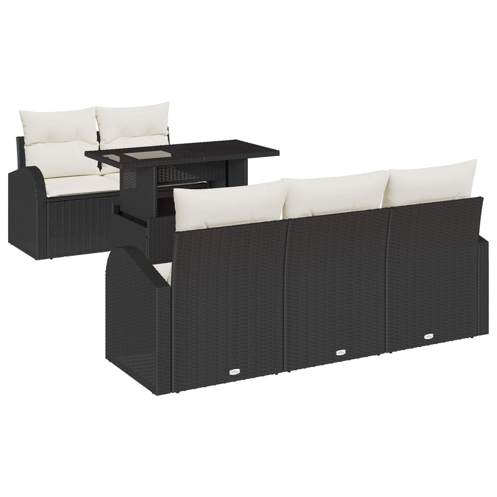 6-Delige Tuinbank Set Met Kussens Zwart Poly Rattan