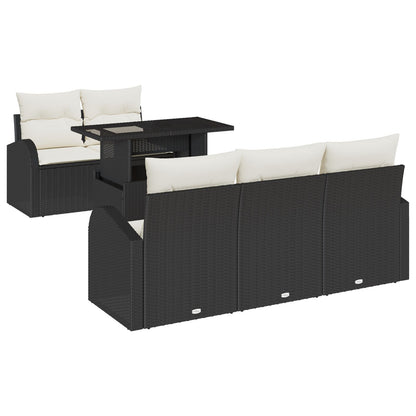 6-Delige Tuinbank Set Met Kussens Zwart Poly Rattan