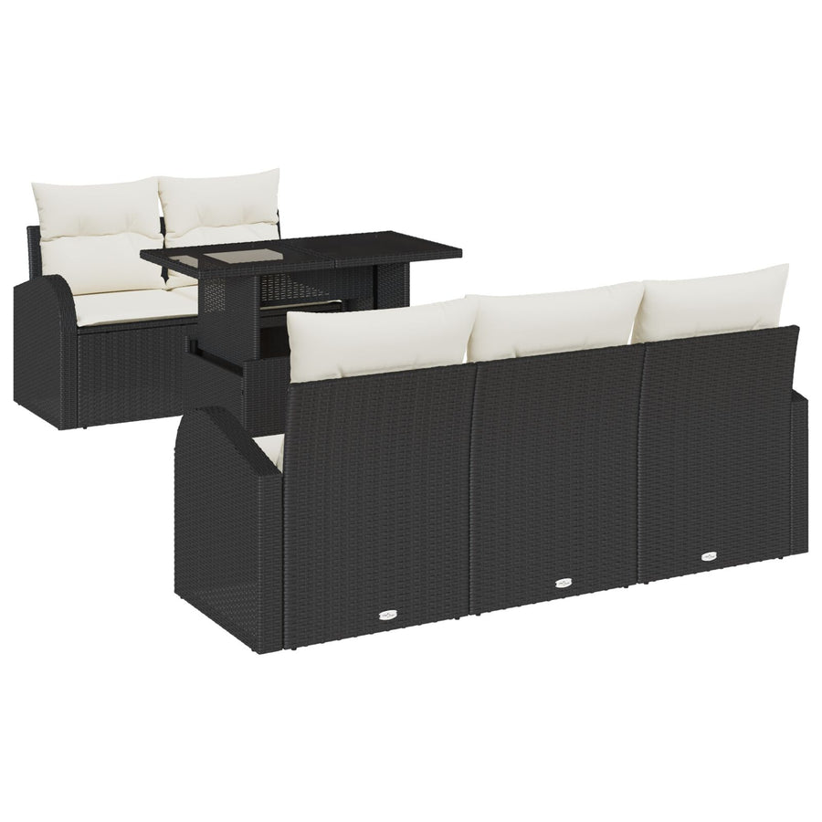 6-Delige Tuinbank Set Met Kussens Zwart Poly Rattan