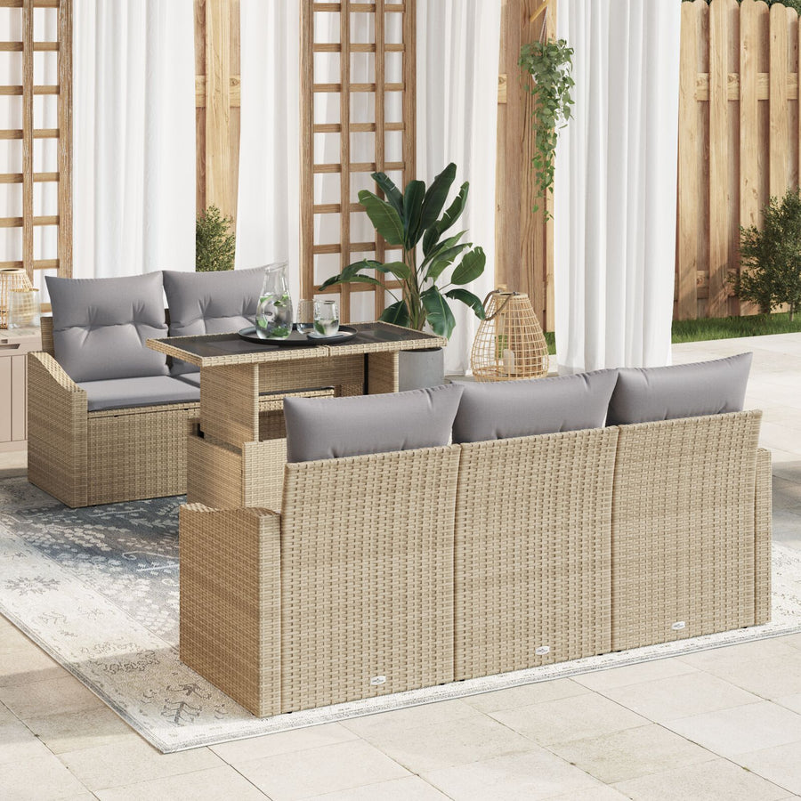 Tuin Sofa Set Set Van 6 Beige Rattan Buiten Sofa Rechthoekig