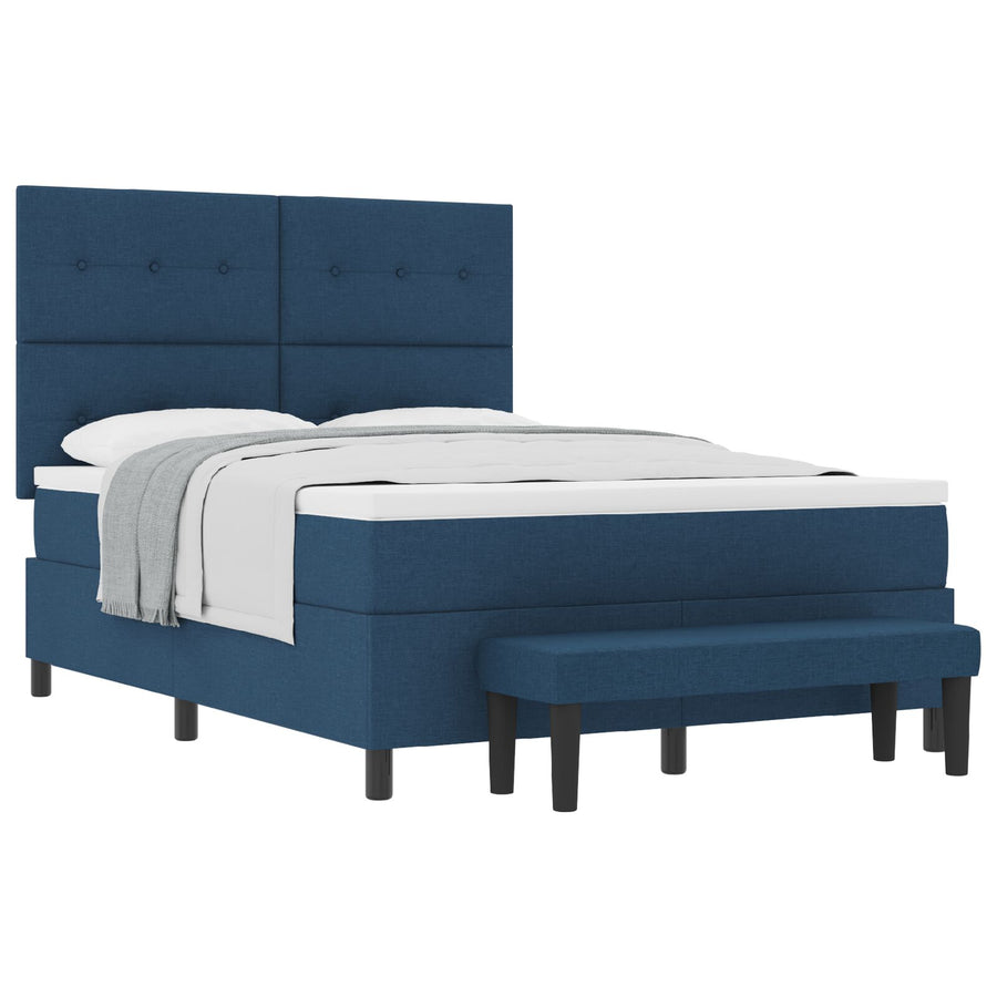 Boxspringbed Met Matras & Bank Stof Blauw 160 x 200 cm Knoop tufted