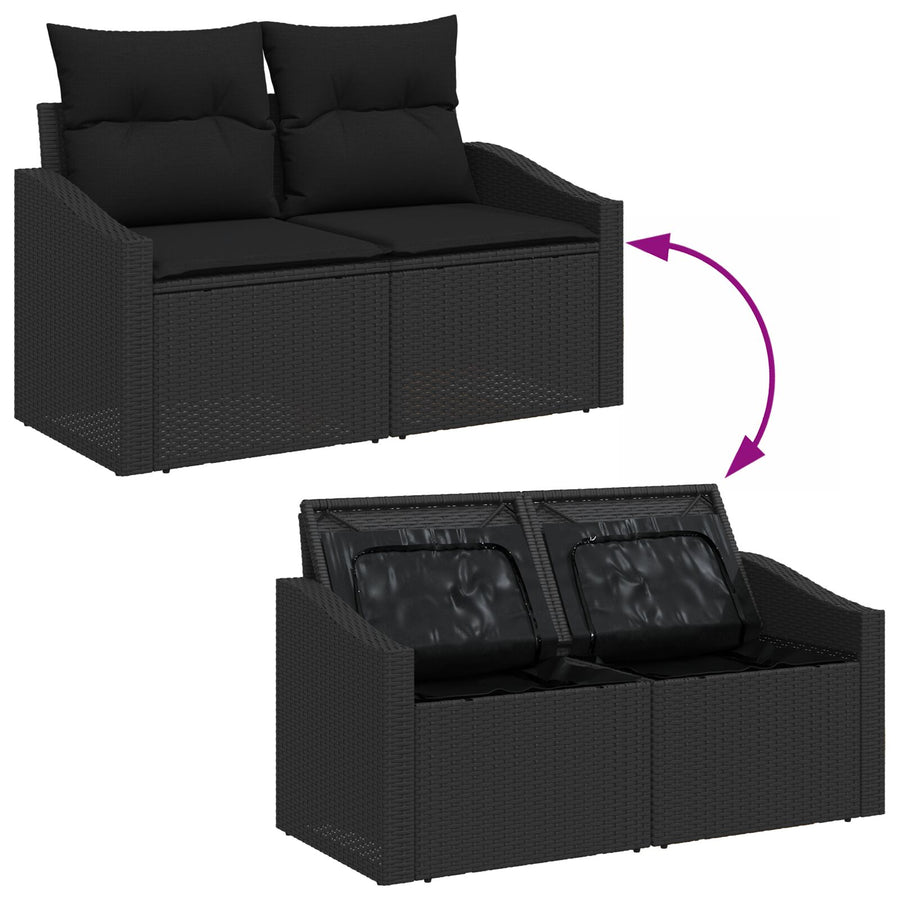 5-Delige Tuinbank Set Met Kussens Zwart Poly Rattan Acacia