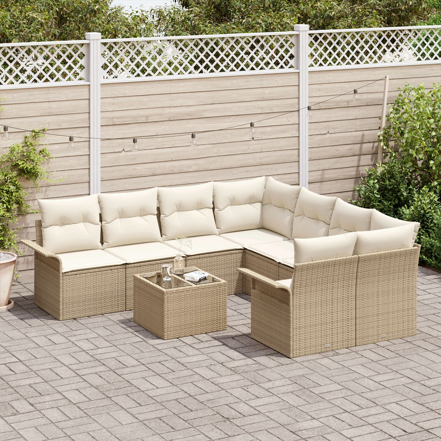 9-Delige Tuinsalonset Met Kussens Beige Poly Rattan