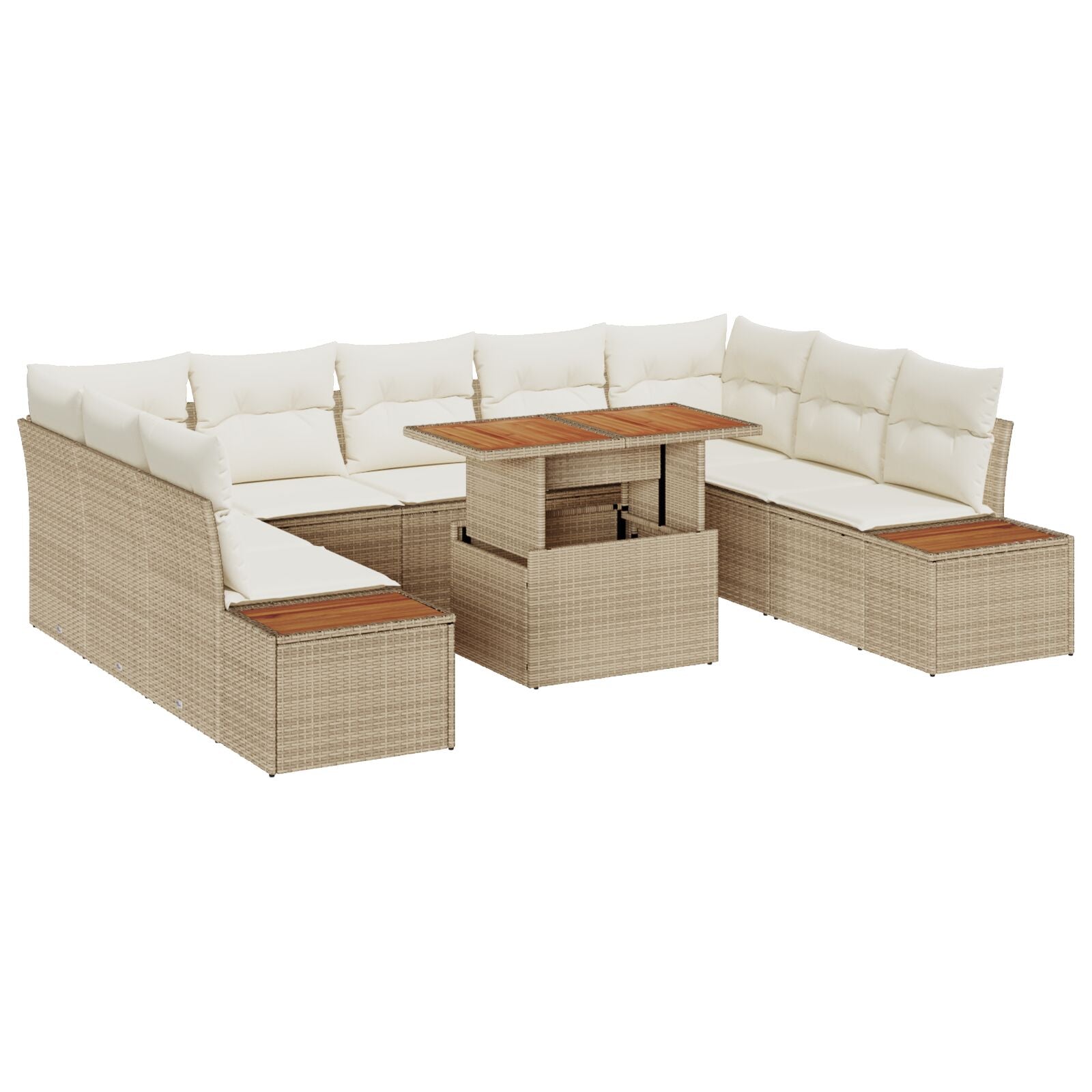 Tuinbank Set Set Van 6 Beige Riet Tuinmeubelen Rechthoekig