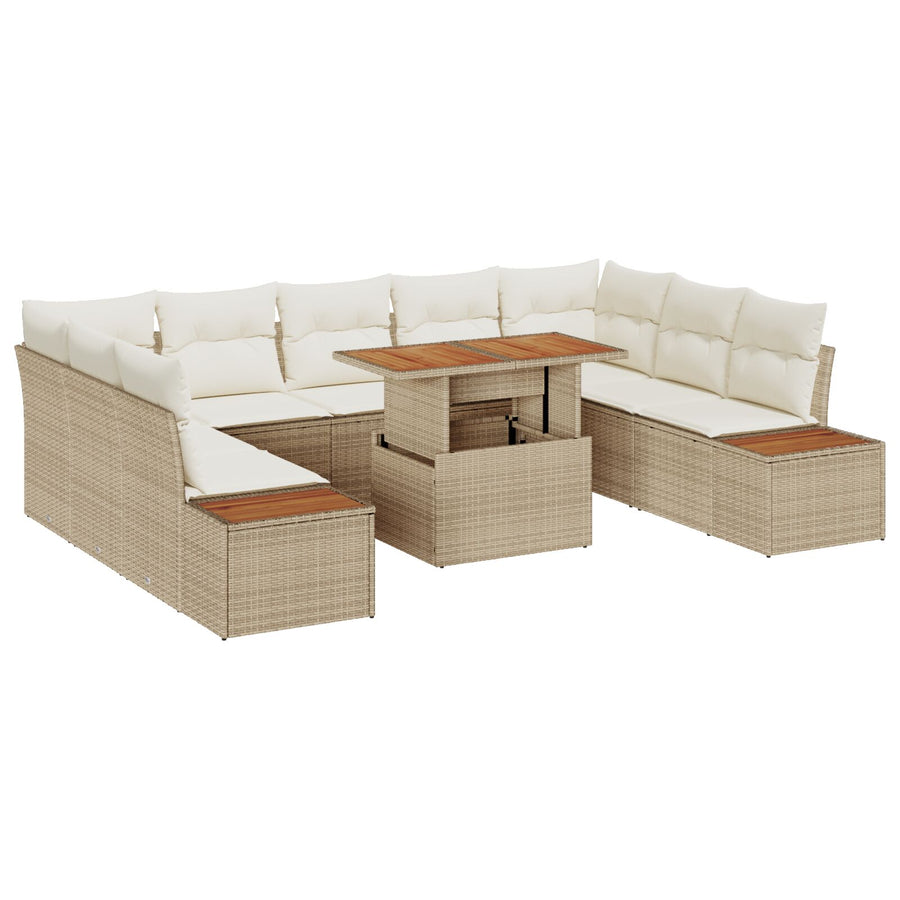 Tuinbank Set Set Van 6 Beige Riet Tuinmeubelen Rechthoekig