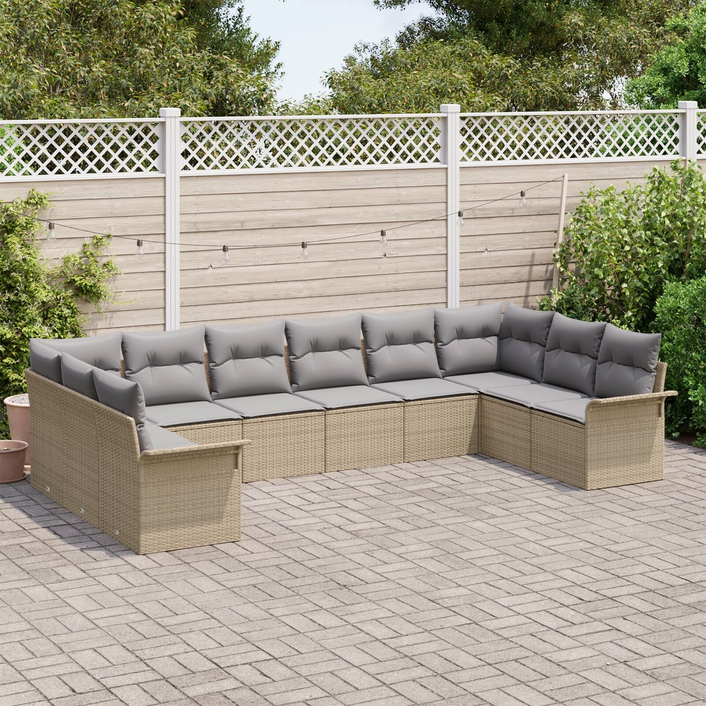 10-Delige Tuinsofa Set Met Kussens Beige Poly Rattan