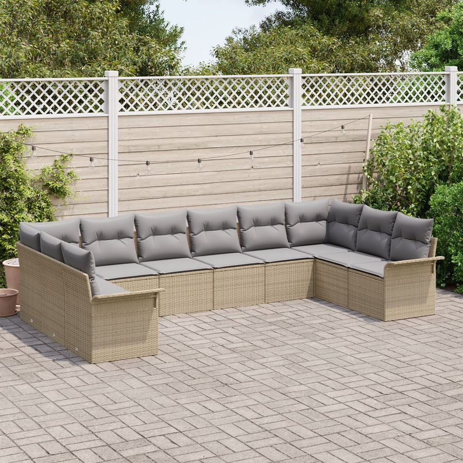 10-Delige Tuinsofa Set Met Kussens Beige Poly Rattan