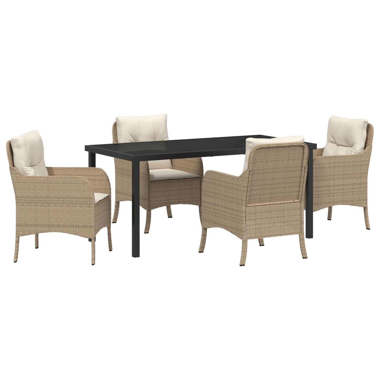 5-Delige Tuin Eet Set Met Kussens Beige Poly Riet