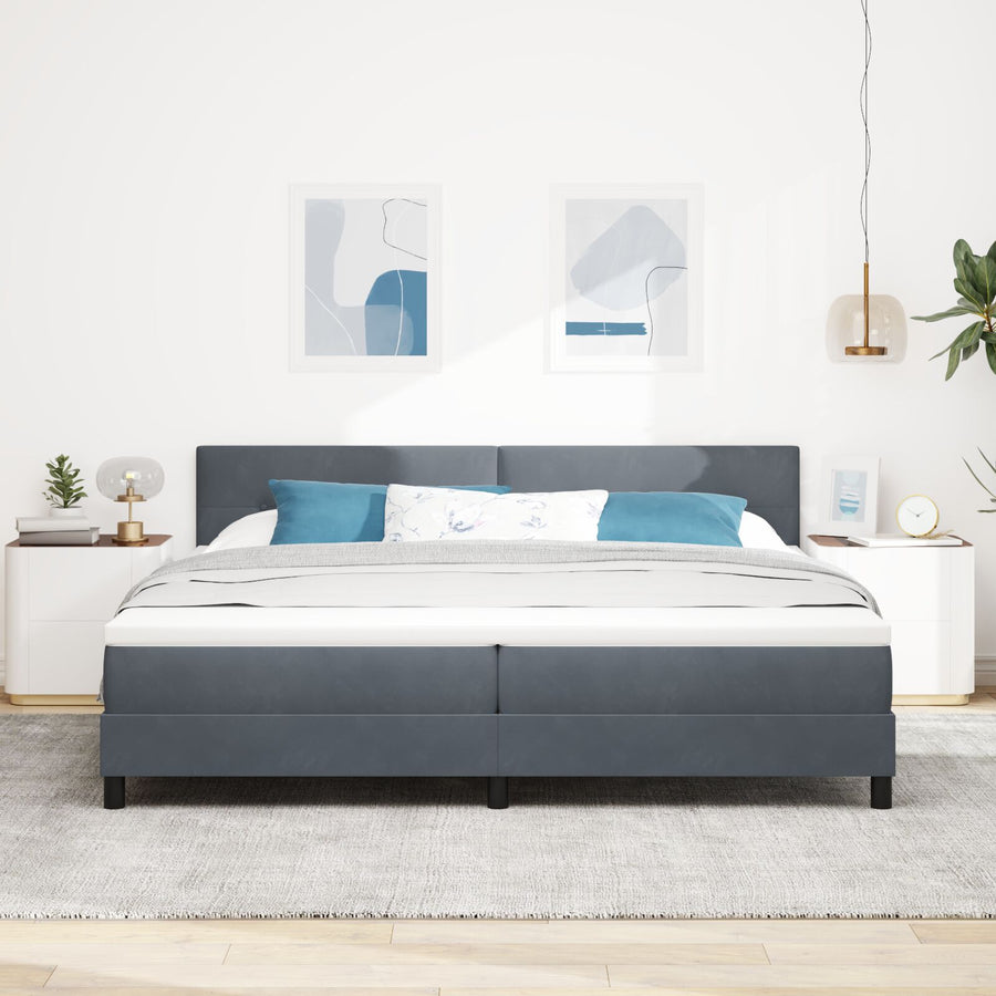 Boxspringbed Met Matras Donkergrijs 200X200 Cm Velvet Blauw