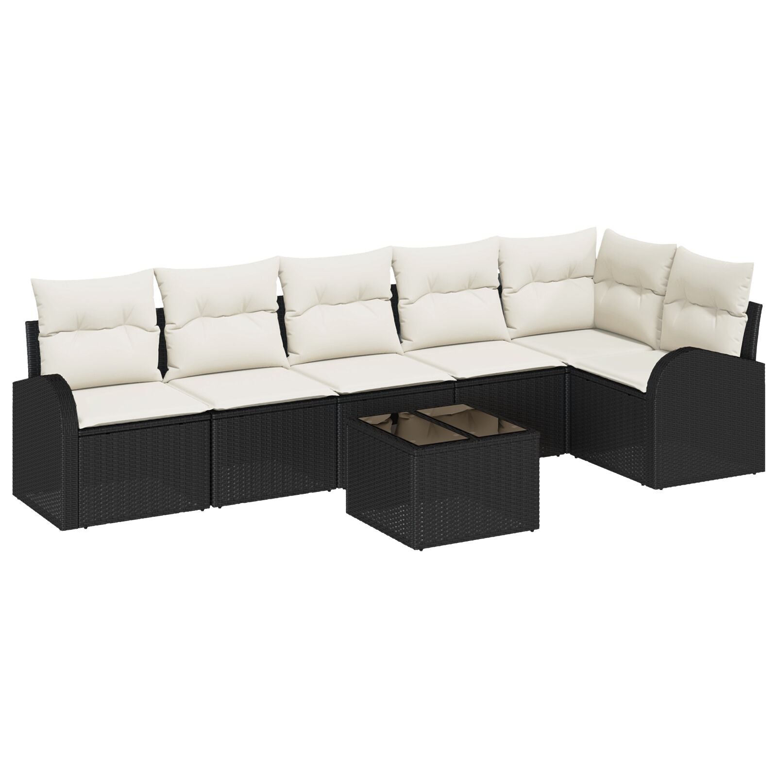 6-Delige Tuin Sofa Set Met Kussens Bruine Poly Rattan Zwart en crème met tafel