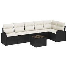 6-Delige Tuin Sofa Set Met Kussens Bruine Poly Rattan Zwart en crème met tafel