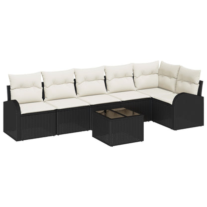 6-Delige Tuin Sofa Set Met Kussens Bruine Poly Rattan Zwart en crème met tafel