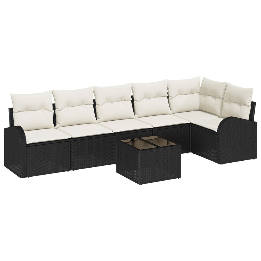 6-Delige Tuin Sofa Set Met Kussens Bruine Poly Rattan Zwart en crème met tafel
