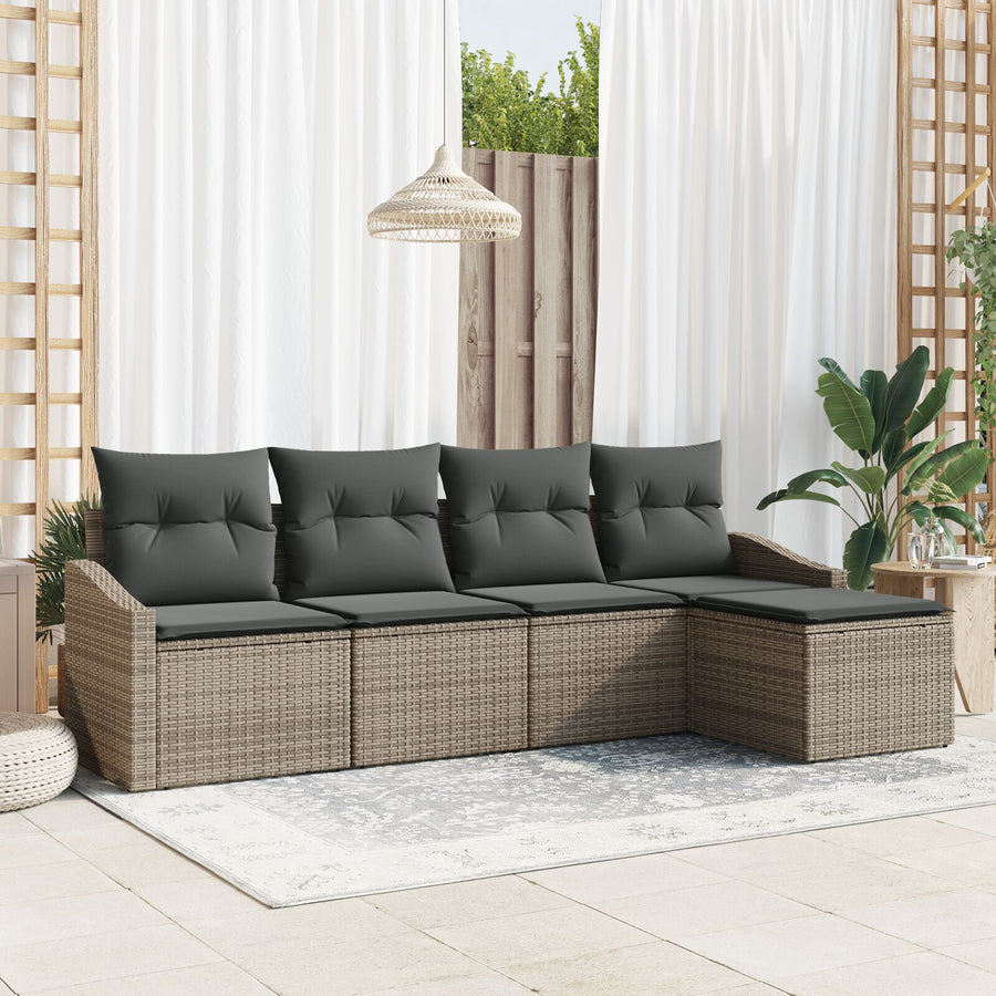 5 Delige Tuin Eetset Met Kussens Grijs Poly Rattan Gegalvaniseerd Staal