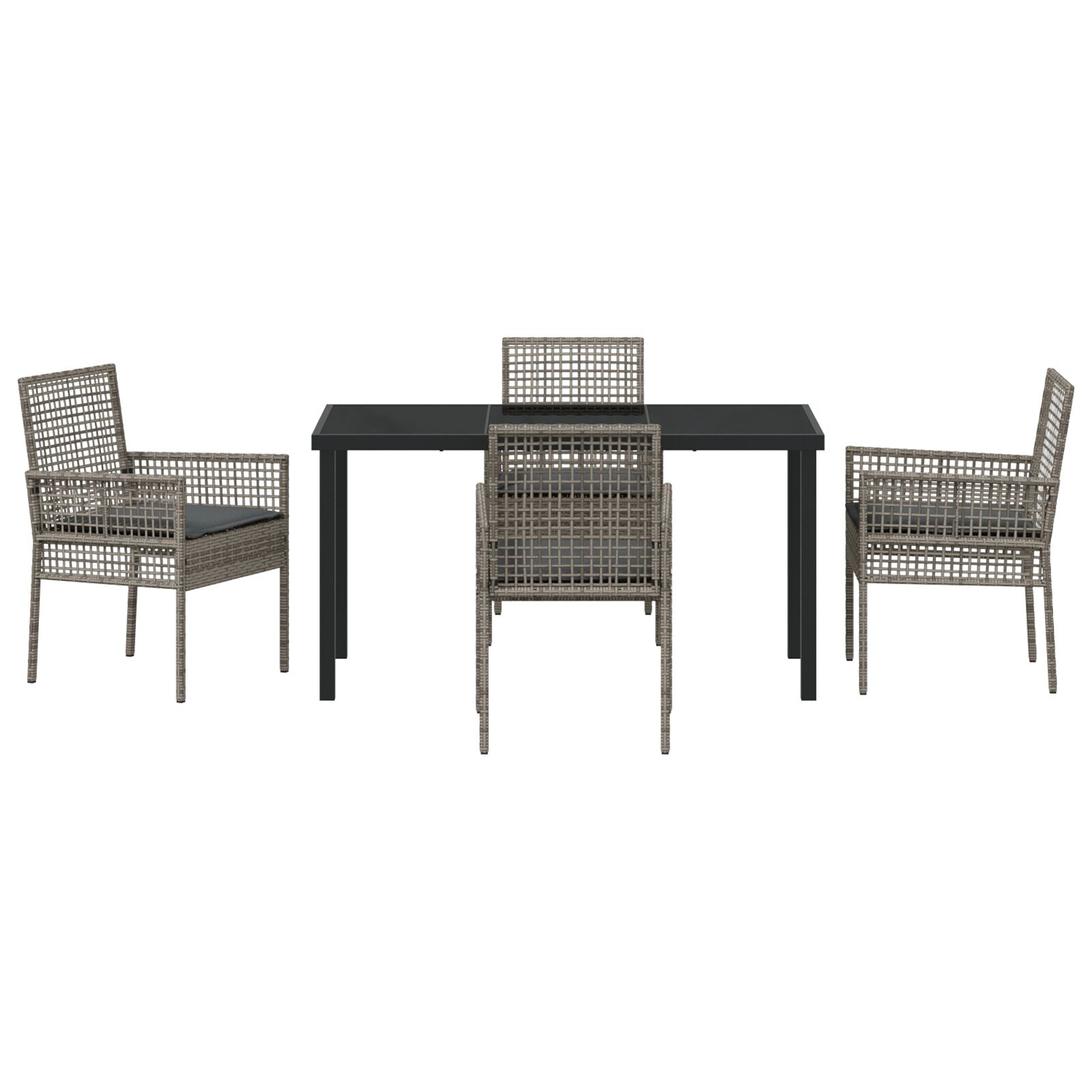 5-Delige Tuin Eet Set Met Kussens Grijs Poly Rattan