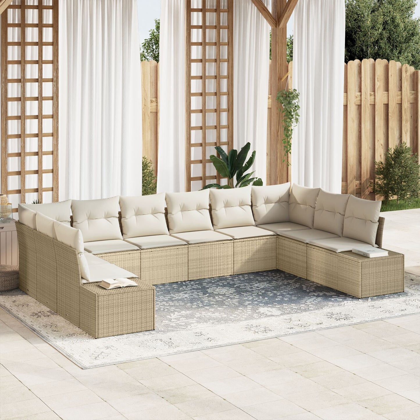 10 Delige Tuin Sofa Set Met Kussens Beige Poly Rattan