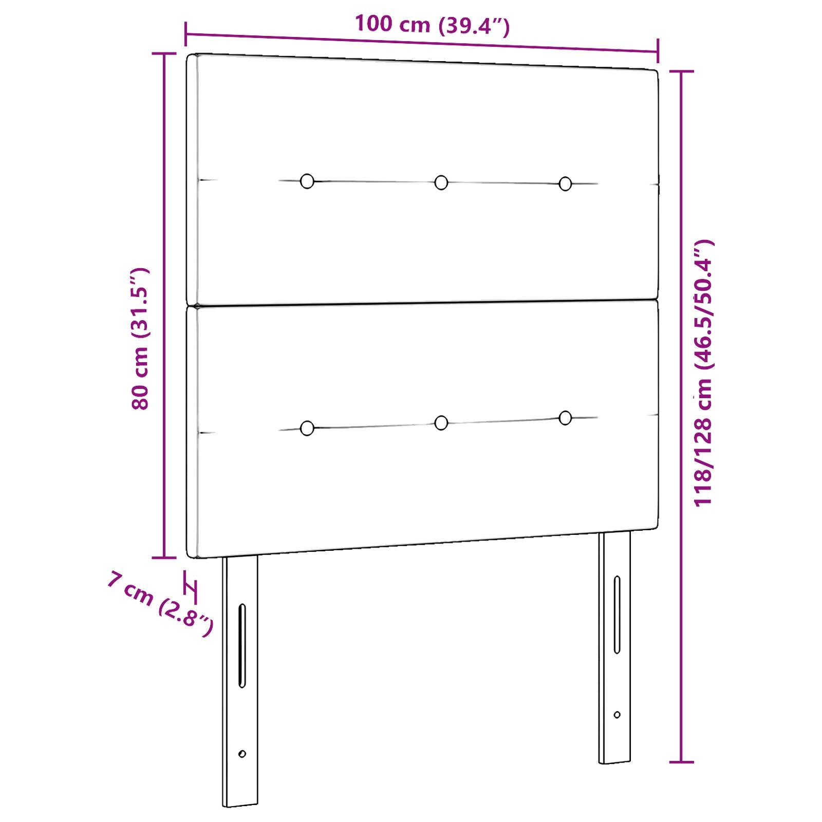 Hoofdbord Met Knopen Stof Zwart 100 cm Hoog hoofdbord