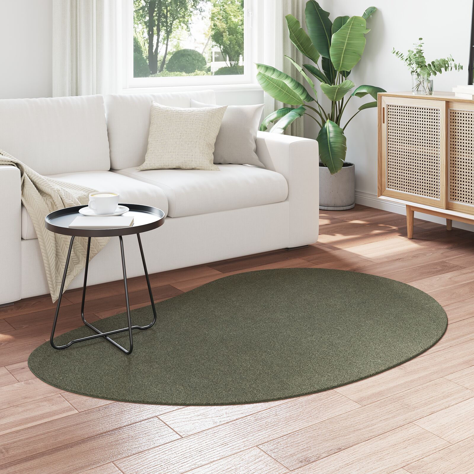 Vloerkleed Polyester Antislip Bosgroen 120 x 170 cm Ovaal-Regendruppel