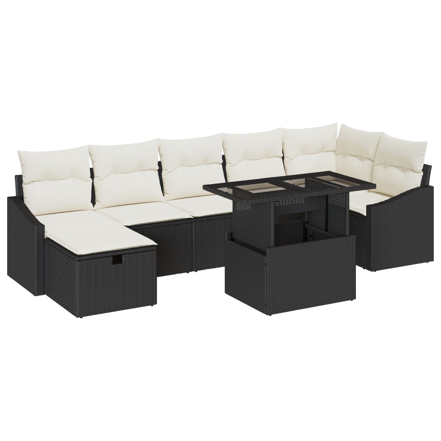 8-Delige Tuinbankset Met Kussens Zwarte Poly Rattan Wit