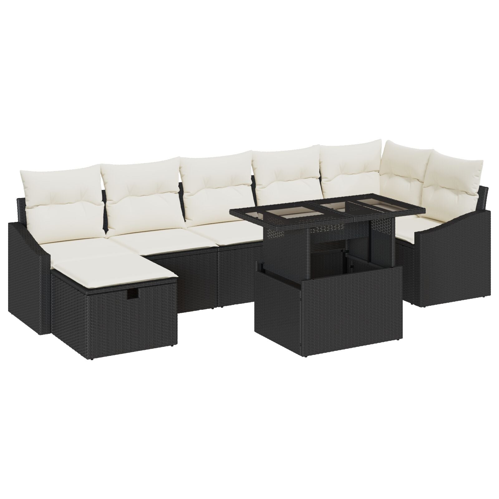 8-Delige Tuinbankset Met Kussens Zwarte Poly Rattan Wit