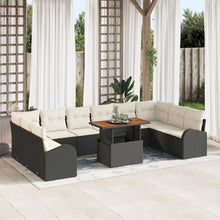 11-Delige Tuindining Set Met Kussens Zwart Poly Rattan Acacia