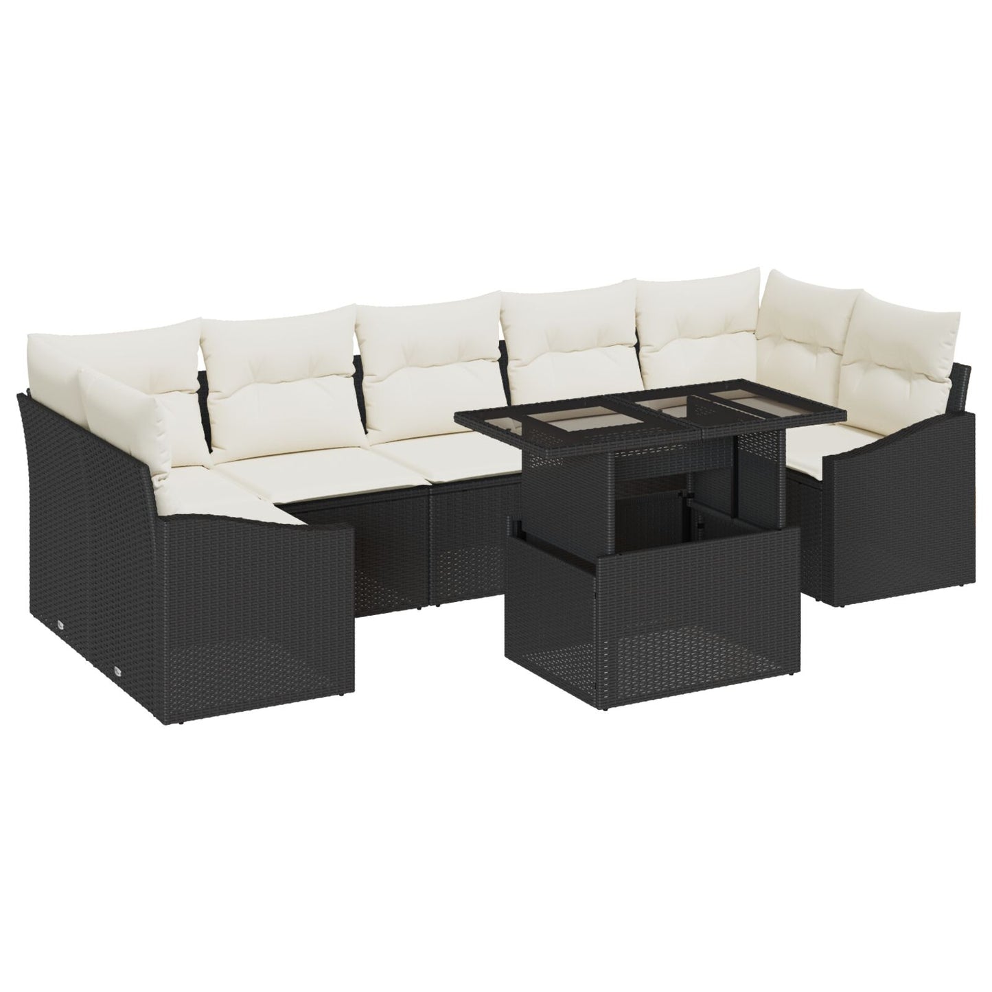 8-Delige Tuinbankset Met Kussens Zwart Poly Rattan