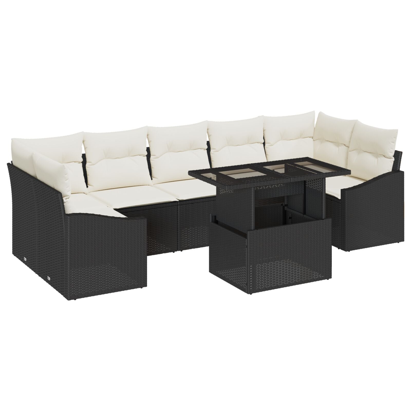 8-Delige Tuinbankset Met Kussens Zwart Poly Rattan