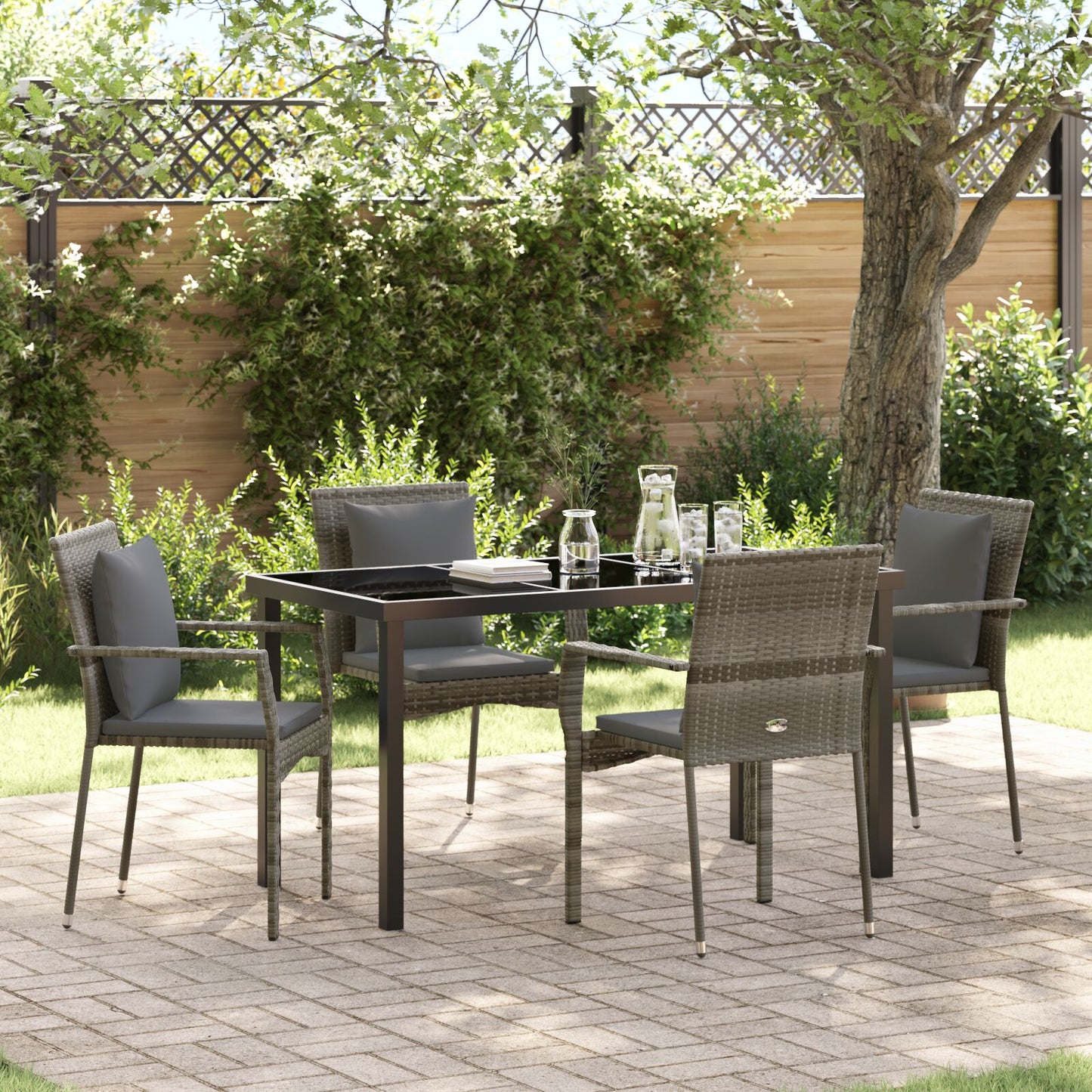 5-Delig Tuindining Set Met Kussens Grijs Poly Rattan