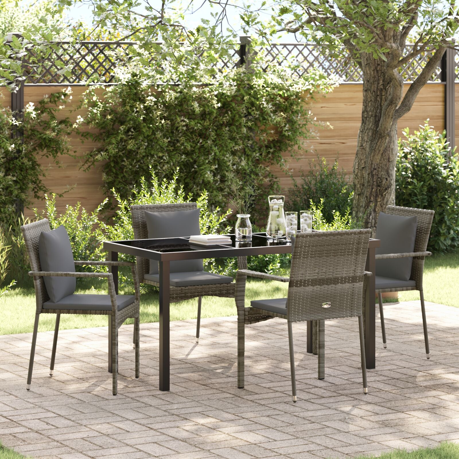 5-Delig Tuindining Set Met Kussens Grijs Poly Rattan