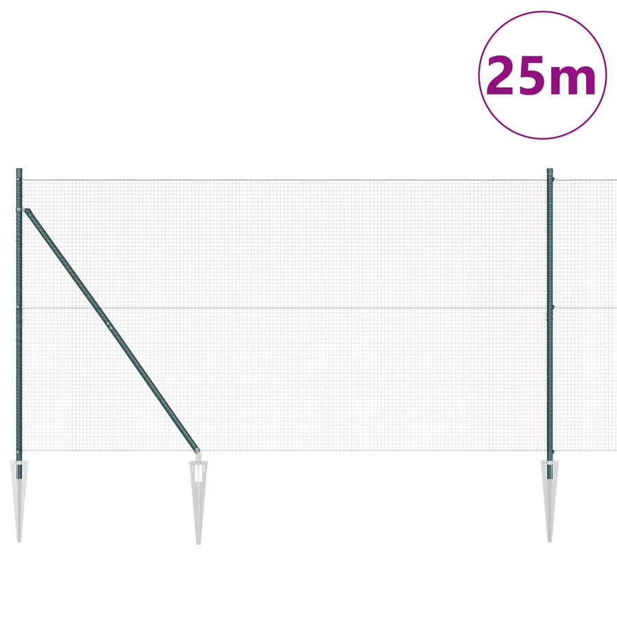 Gelaste Draadhek Met 13 Spike Palen Groen 1.5X25 M Staal Gegalvaniseerd Staal