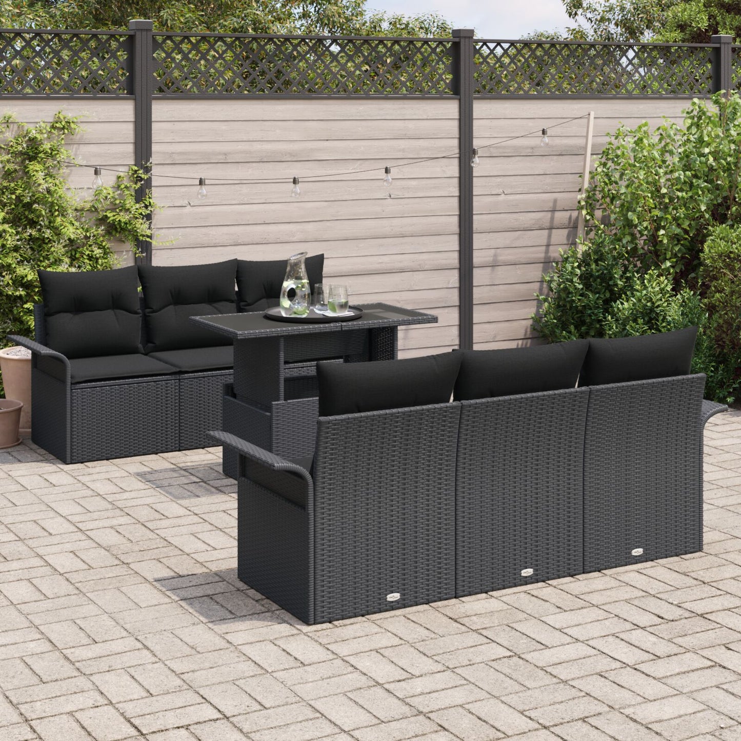 7 Delige Tuin Sofa Set Met Kussens Zwart Poly Rattan
