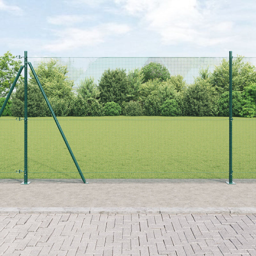 Gelaste Draadhek Met 7 Flenspalen Groen 1,6X10 M Staal Gegalvaniseerd Staal