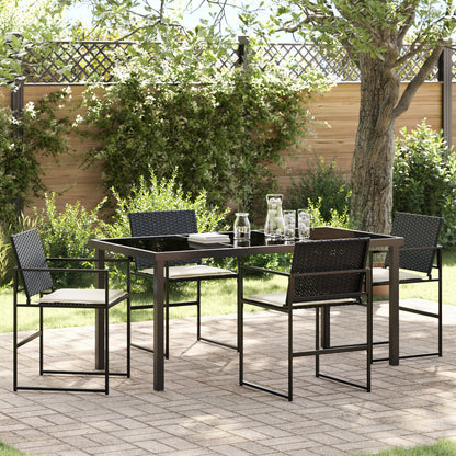 5 Delige Tuin Eettafel Set Met Kussens Zwart Poly Rattan
