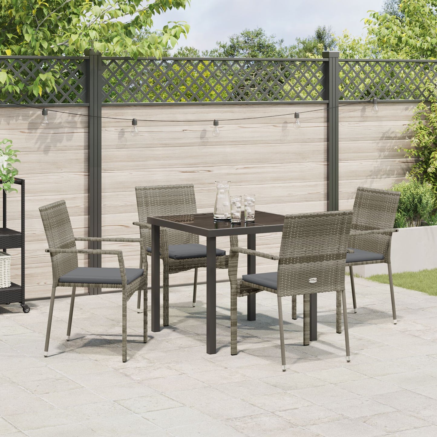 5-Delige Tuinset Met Kussens Grijs Poly Rattan