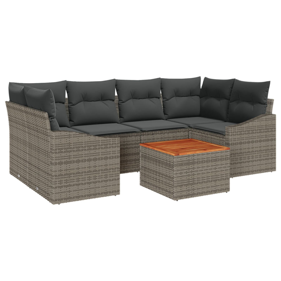 7-Delige Tuin Sofa Set Met Kussens Grijs Poly Rattan Acacia