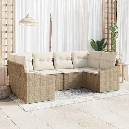 6-Delig Tuin Sofaset Met Kussens Beige Poly Rattan