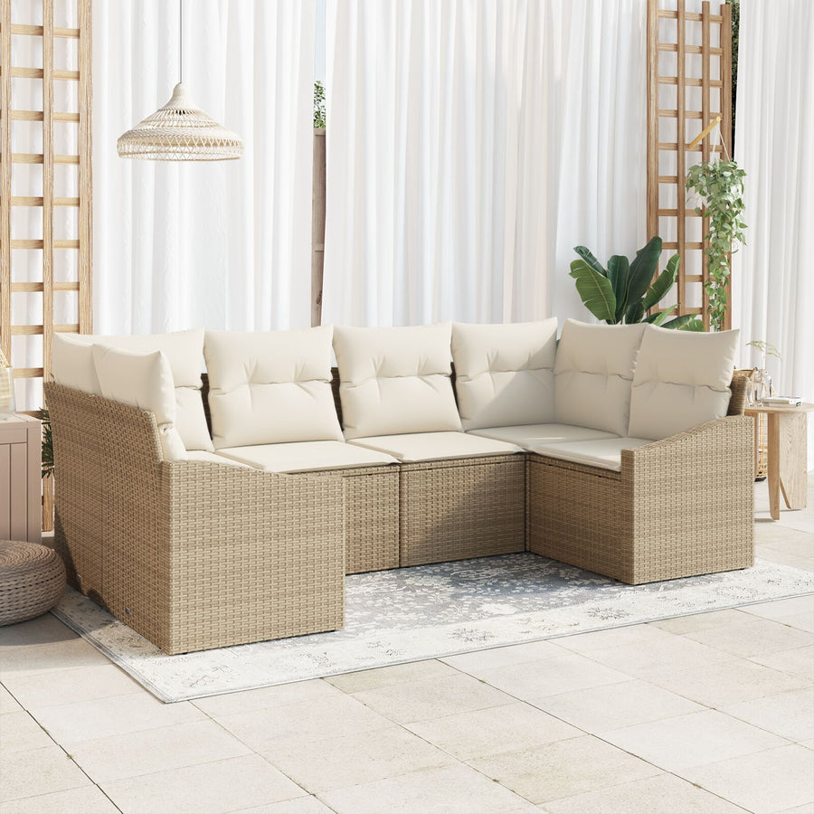 6-Delig Tuin Sofaset Met Kussens Beige Poly Rattan