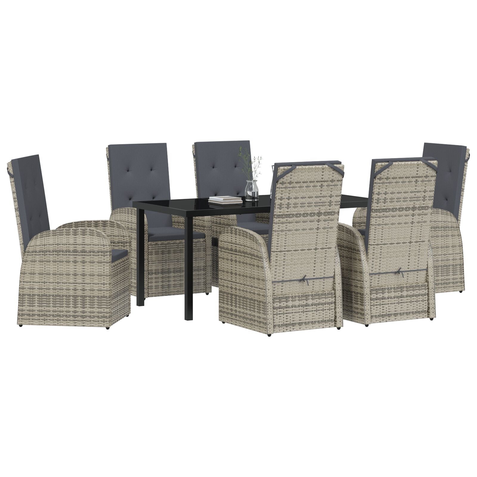 7-Delige Tuin Eetset Met Kussens Grijs Poly Rattan
