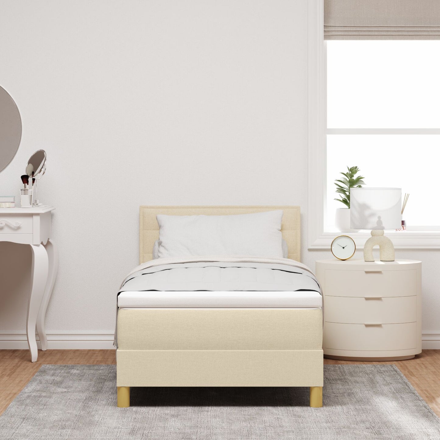 Boxspringbed Met Matras Stof Crème 100 x 200 cm Lijnen ontwerp